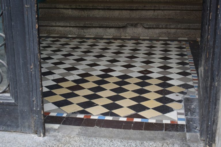 Diamond patterned tiles on a floor